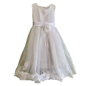 Girls White Tulle Flower Girl Dress Sleeveless Communion Special Occasion Sz 5/6